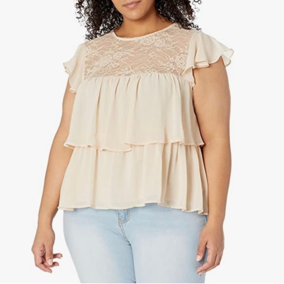 Forever 21 Tops - FOREVER 21 CHIFFON LACE TOP - CHAMPAGNE SIZE 3X (BRAND NEW)